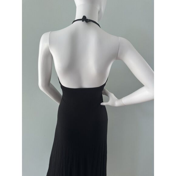 H&M Vintage Black Halter Midi Dress with Bow Detail V Neck size 4 - Picture 6 of 8